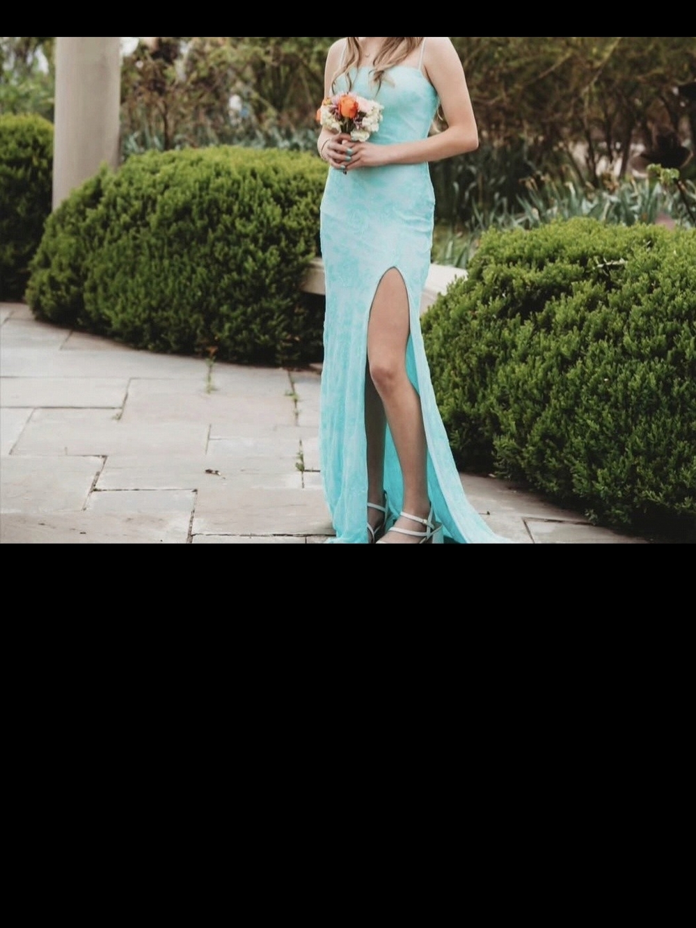 Windsor Aqua Prom Gown with High Slit